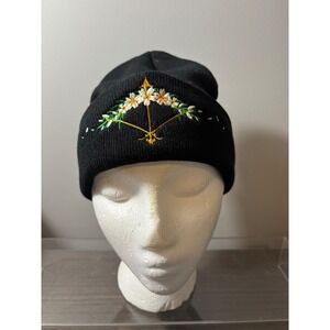 Owlcrate‎ Black Beanie with Floral Bow and Arrow Design